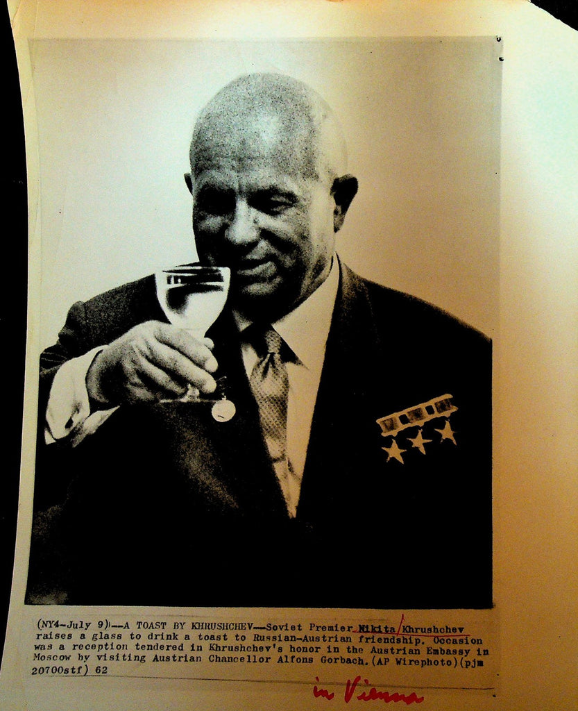 Nikita Khrushchev Wire Photo 1962 Toast to Russia & Austria Friendship0