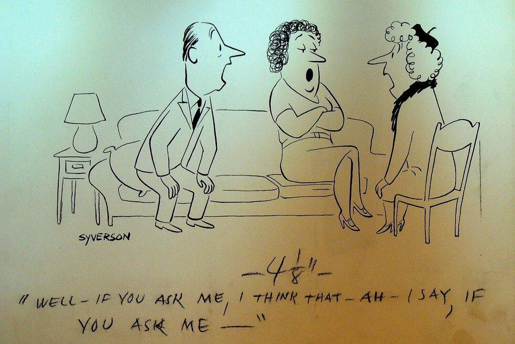 Henry S Syverson Original Art Women Gossiping Man Can't Be Heard