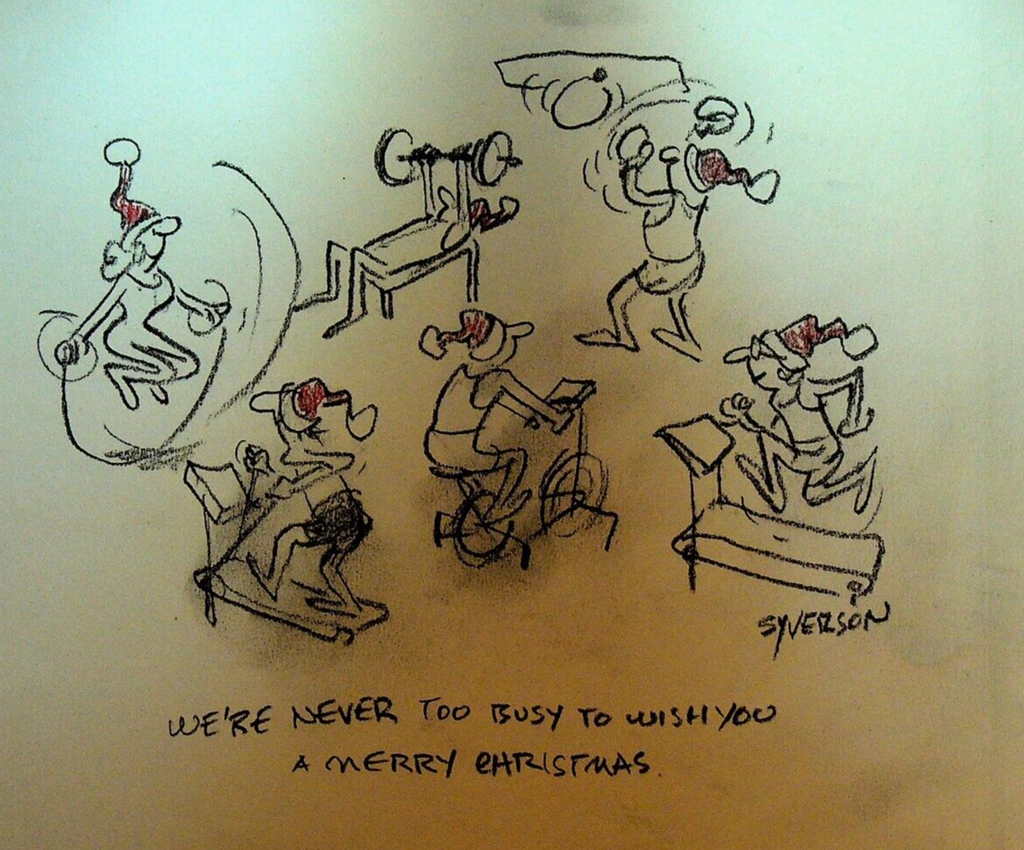 Henry S Syverson Original Art Excercise Workout Never Too Busy Merry Christmas