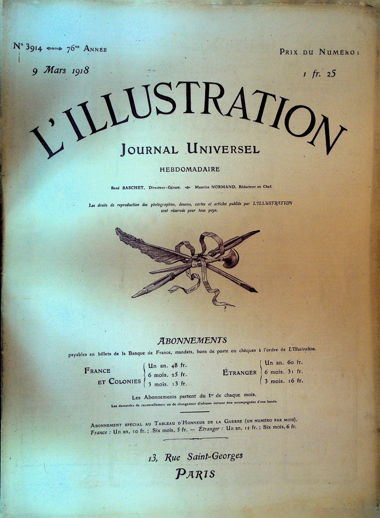 L'Illustration Magazine March 9 1918 WWI Americans Get French Croix de Guerre0