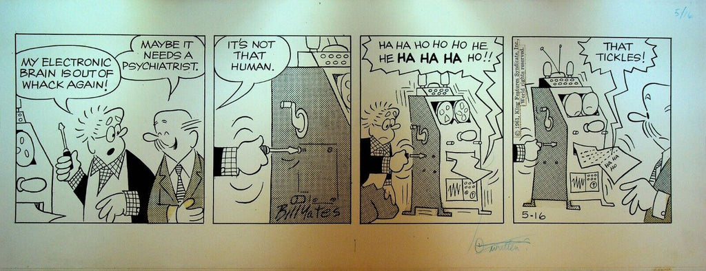 Professor Phumble Original Comic Strip Art Bill Yates March 16 1961 Computer