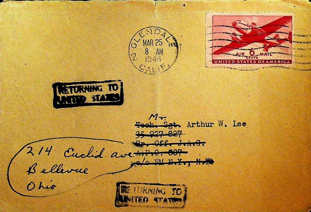 Returning to United States Cover 1946 Glendale California Postmark0