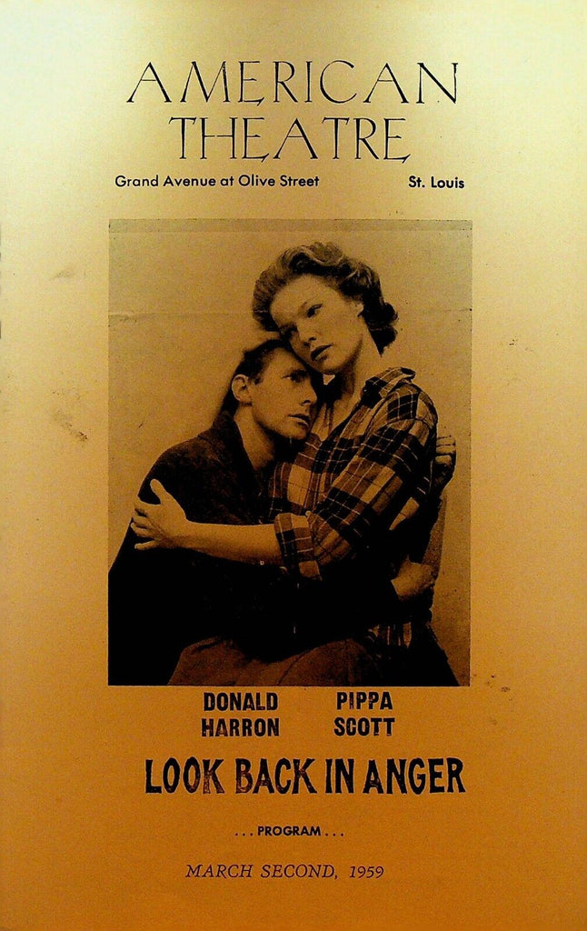 Look Back in Anger Playbill March 2 1959 Donald Harron Pippa Scott Al Muscari