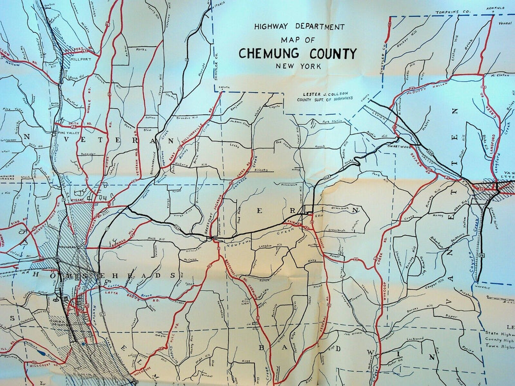 Chemung County New York Department of Public Works 1964 Map