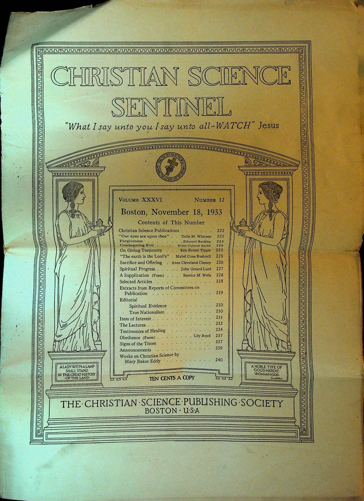 Christian Science Sentinel Magazine November 18 1933 Bernice Wells Della Whitney