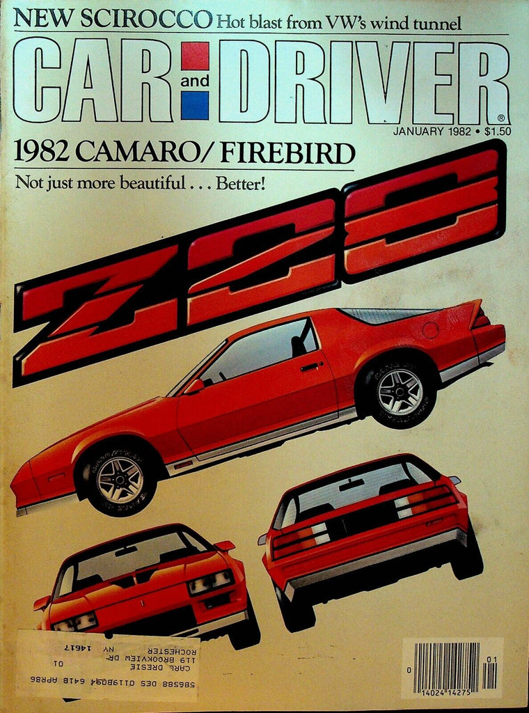 Car and Driver January 1982 VW Scirocco Brian Redman Porsche Firebird Camaro