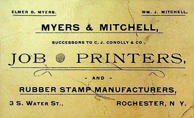 Myers & Mitchell Rochester NY 1800s Business Card Job Printers Rubber Stamps