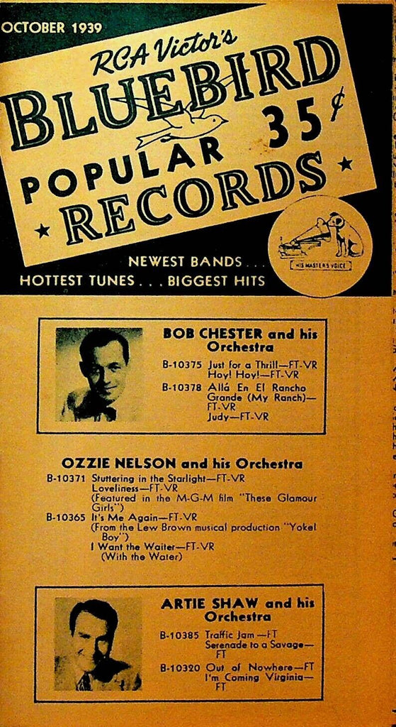 RCA Victor Bluebird Popular Records October 1939 Bob Chester Artie Shaw