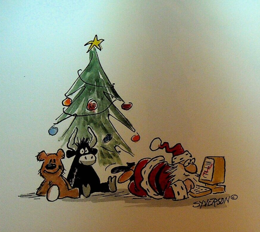 Henry S Syverson Original Santa Claus on Computer Christmas Tree Presents