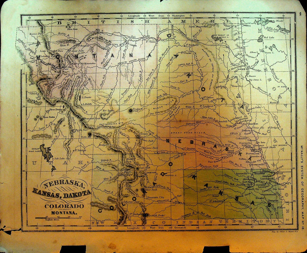 McNally's System of Geography 1860s Map 18 Nebraska Kansas Dakota Colorado0