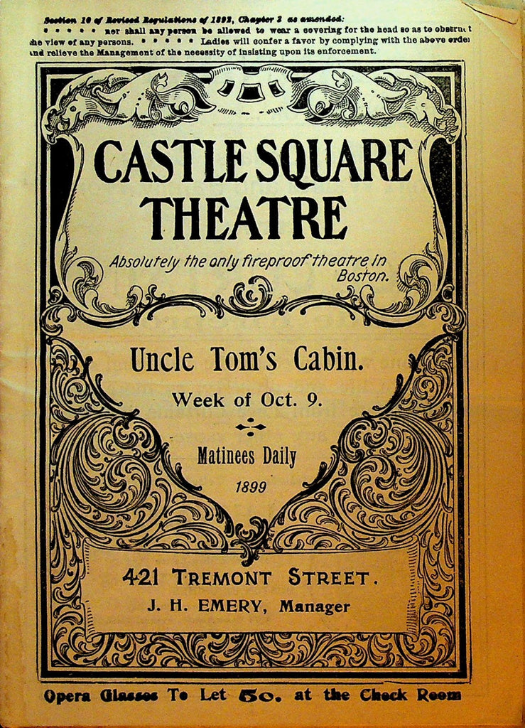 Uncle Tom's Cabin Playbill October 9 1899 Castle Square Theatre Boston0
