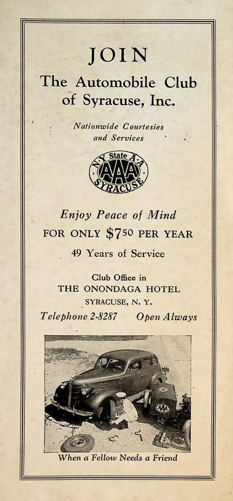 Automobile Club of Syracuse NY Brochure 1930s Mentions Prohibition0