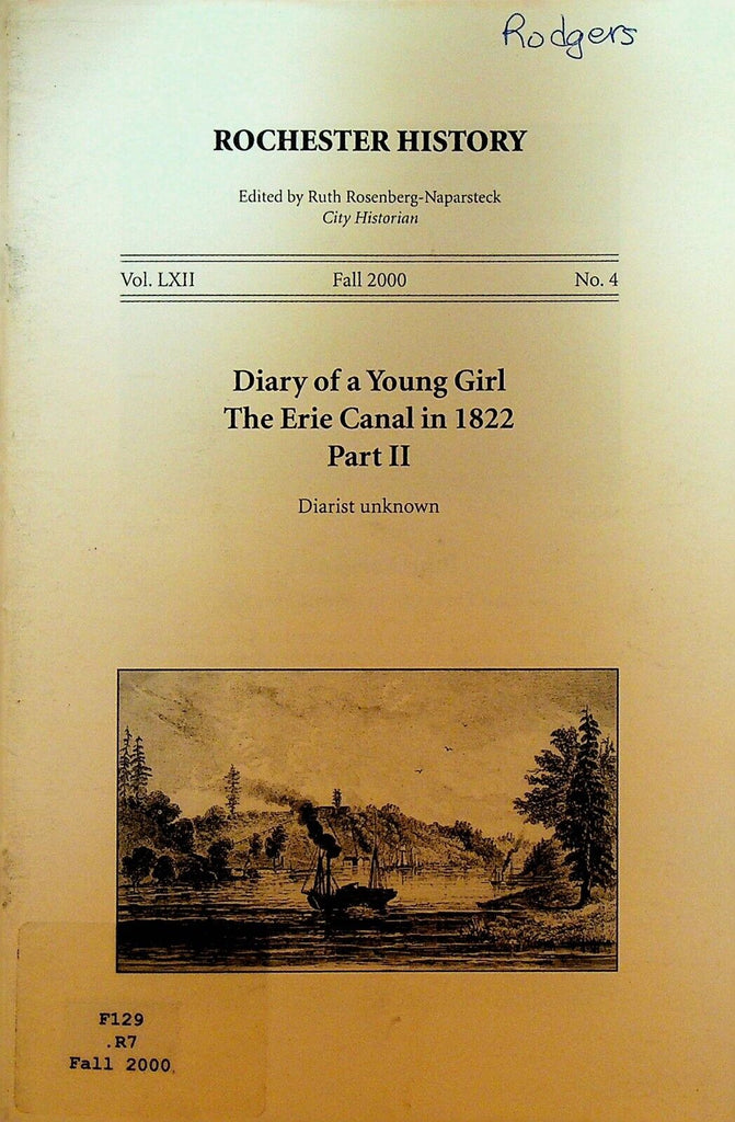 Rochester NY History Magazine Fall 2000 Erie Canal in 1822 Diary of a Young Girl