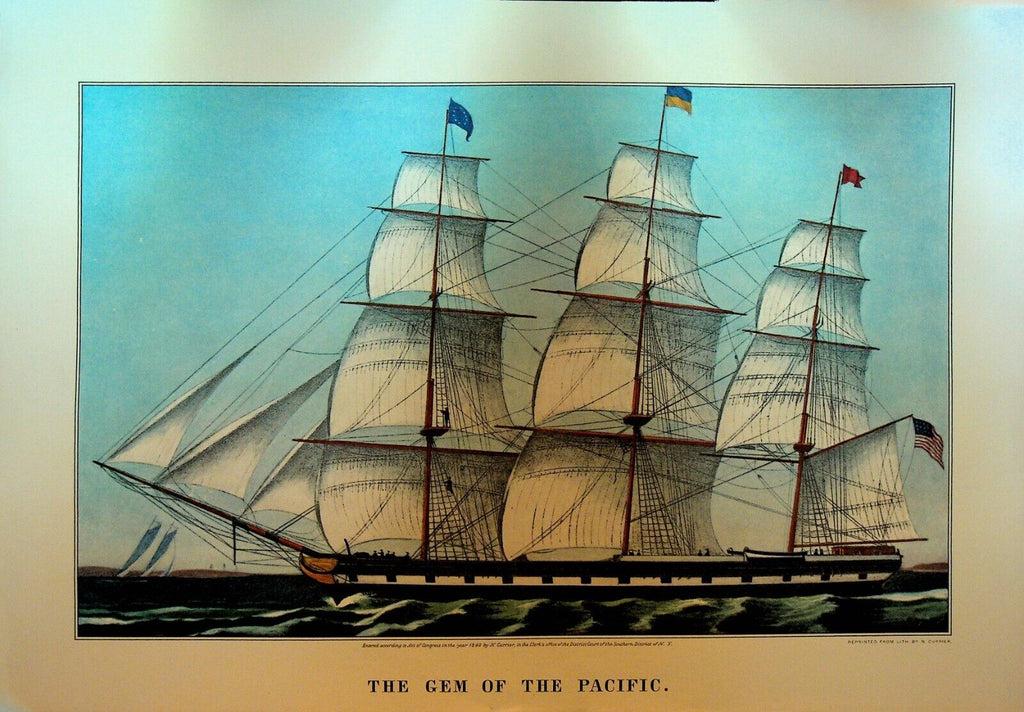 Currier & Ives Calendar Topper 1968 The Gem of the Pacific Nautical Boat Ship