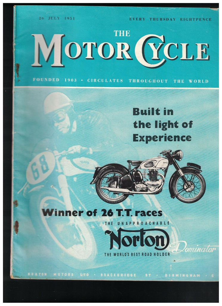 Motor Cycle Magazine July 26 1951 497cc Ariel Red Hunter Single Racing0