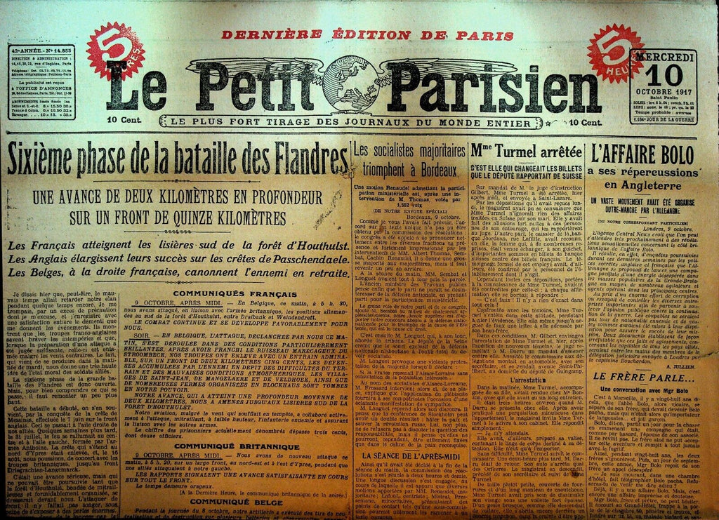 Le Petit Parisien WWI Newspaper France October 10 1917 Battle of Flanders