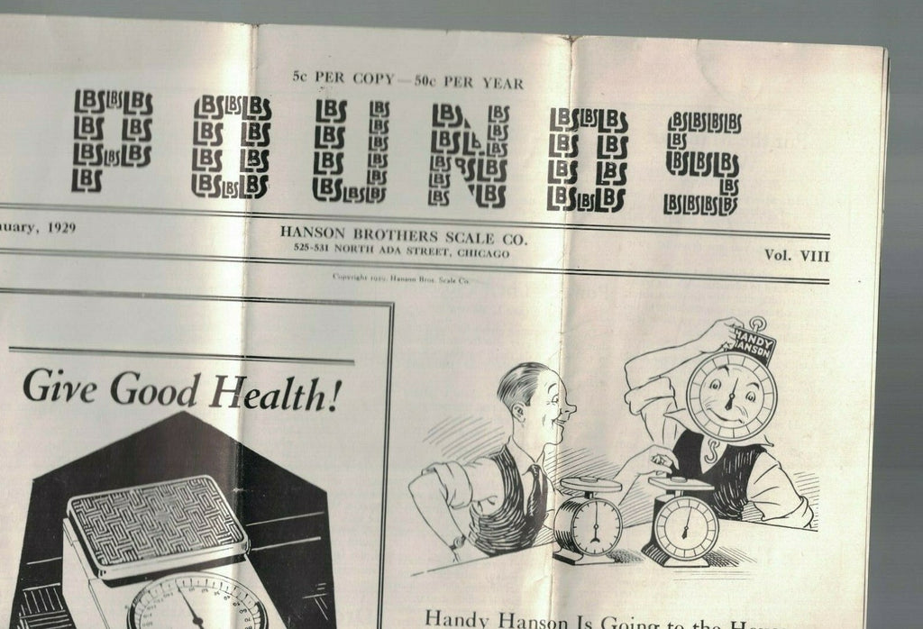 Hanson Brothers Scale Co January 1929 Pounds Ad Paper Chicago0