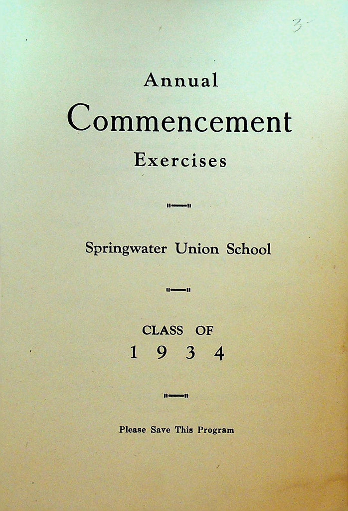 Springwater NY Union School Commencement Exercises Program 19340
