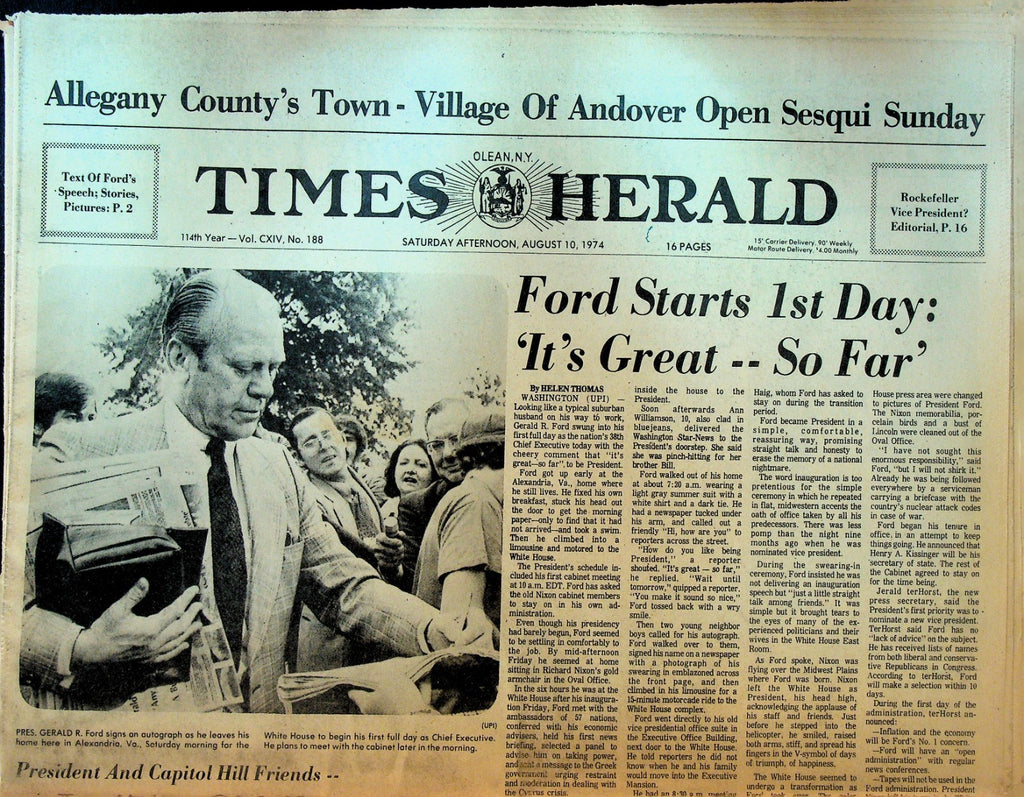 Olean Times Herald August 10 1974 Gerald Ford President Richard Nixon0