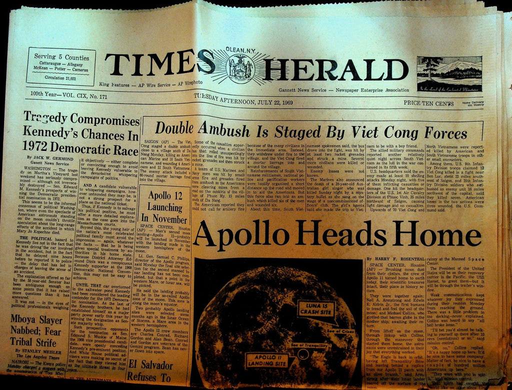 Olean Times Herald July 22 1969 Moon Landing Apollo 11 Heads Home Ted Kennedy0