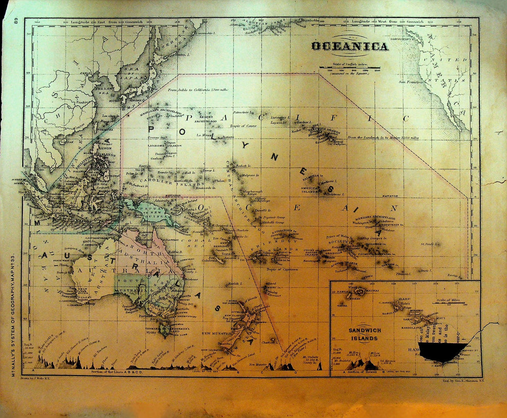 McNally's System of Geography 1860s Map 33 Oceanica Australia Oceania0