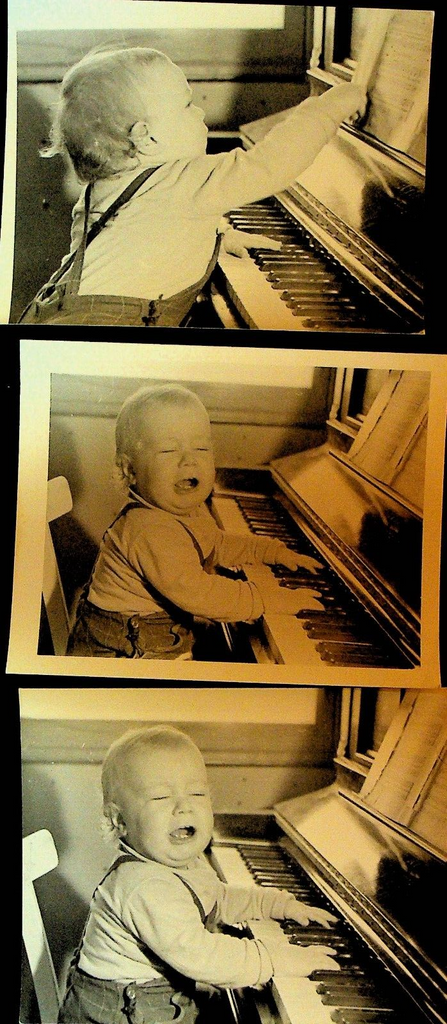 Toddler Playing Piano Lot of 8 Vintage Photos Pianist