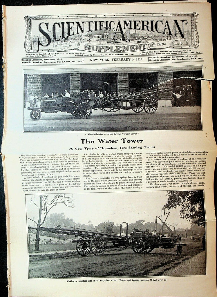 Scientific American Supplement February 3 1912 Firetruck Airplane Improvements0
