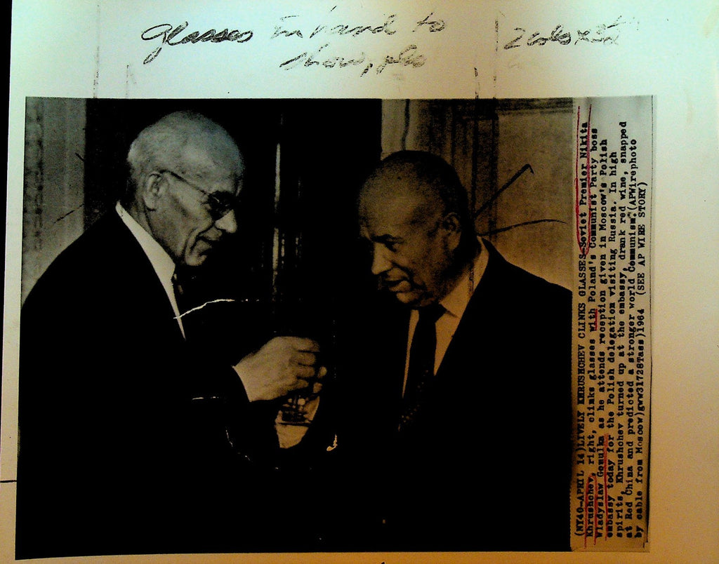 Nikita Khrushchev Wire Photo 1964 Toasting Poland Wladyslaw Gomulka0