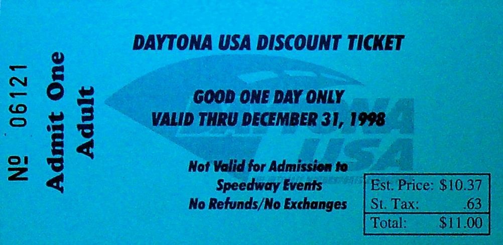 Daytona USA Discount Ticket December 19980
