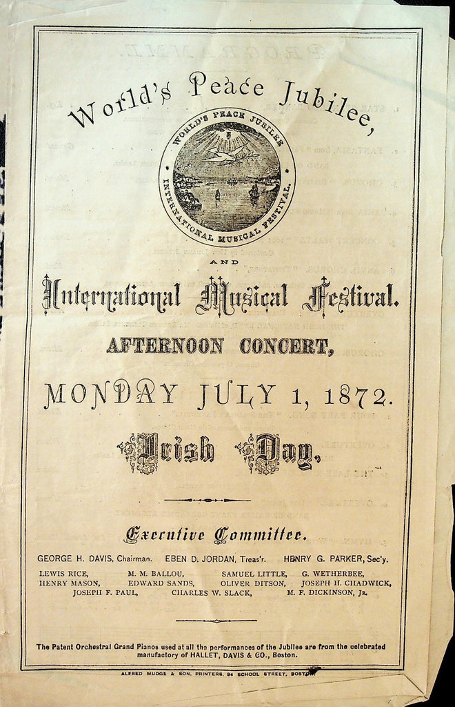 World's Peace Jubilee International Music Festival Program 1872 Irish Day0