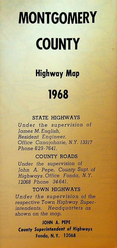 Montgomery County Highway Map 1968 Upstate New York