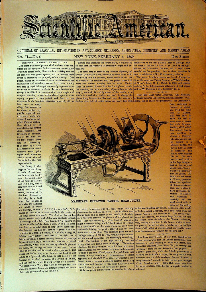 Scientific American February 4 1860 Manning's Barrel Head Cutter0