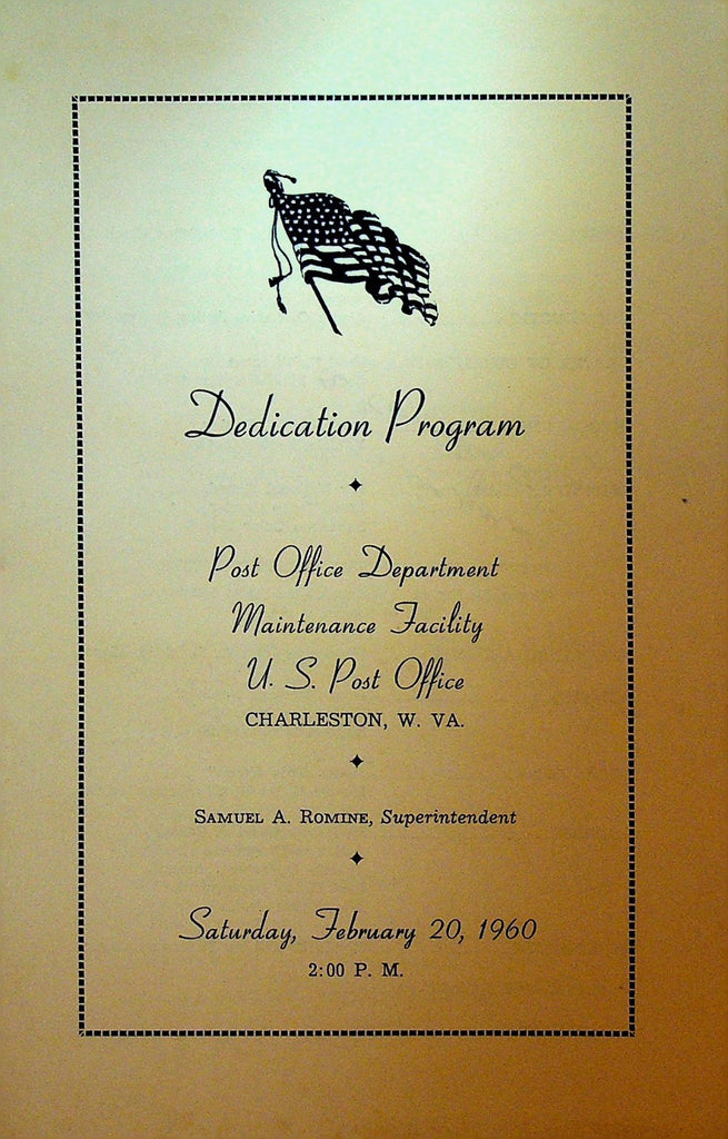 Post Office Maintenance Facility Dedication Program 1960 Charleston WV0