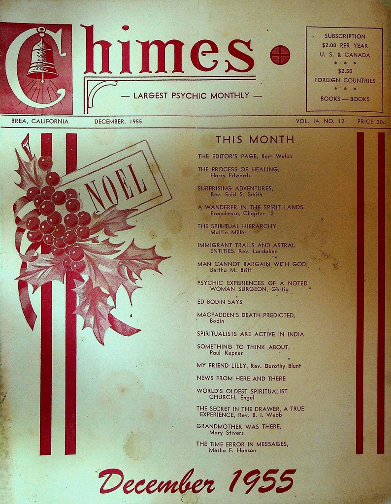Chimes Magazine Psychic December 1955 Mattie Miller Mary Magdalene Gertig