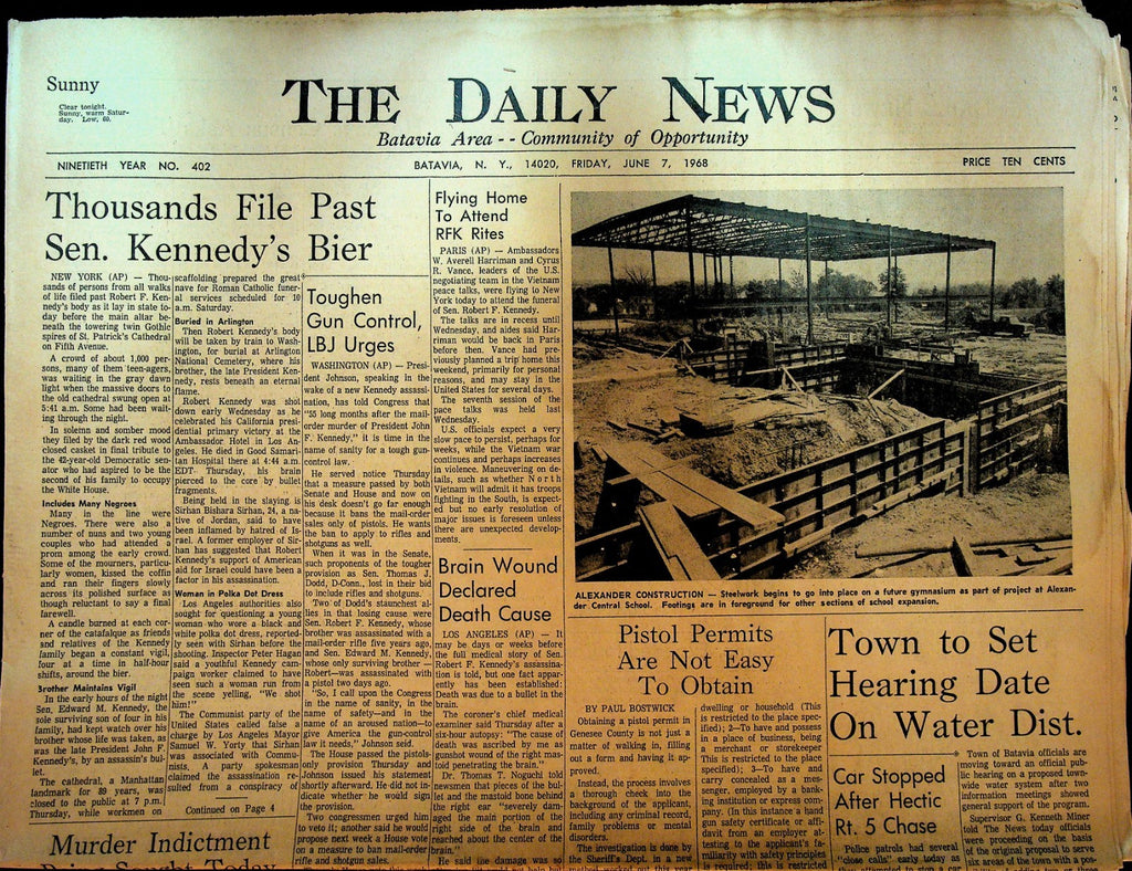 Batavia Daily News June 7 1968 RFK Assassination Robert F Kennedy Bier0