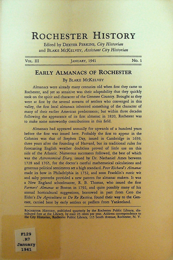 Rochester NY History January 1941 Early Almanacs of Rochester0