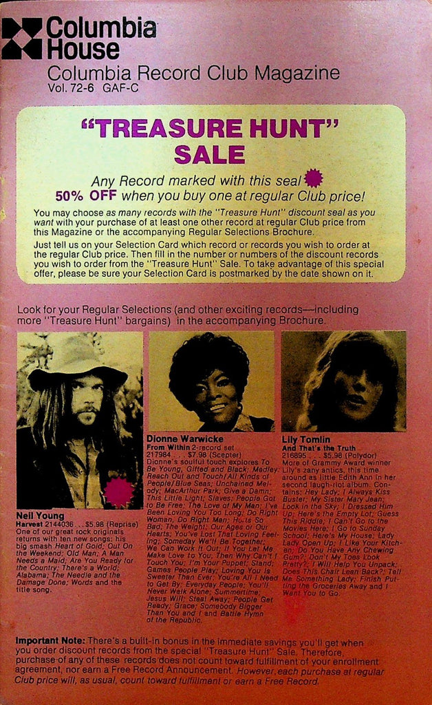 Columbia House Record Club Magazine 1972 72-6 GAF-C Neil Young Dionne Warwick0