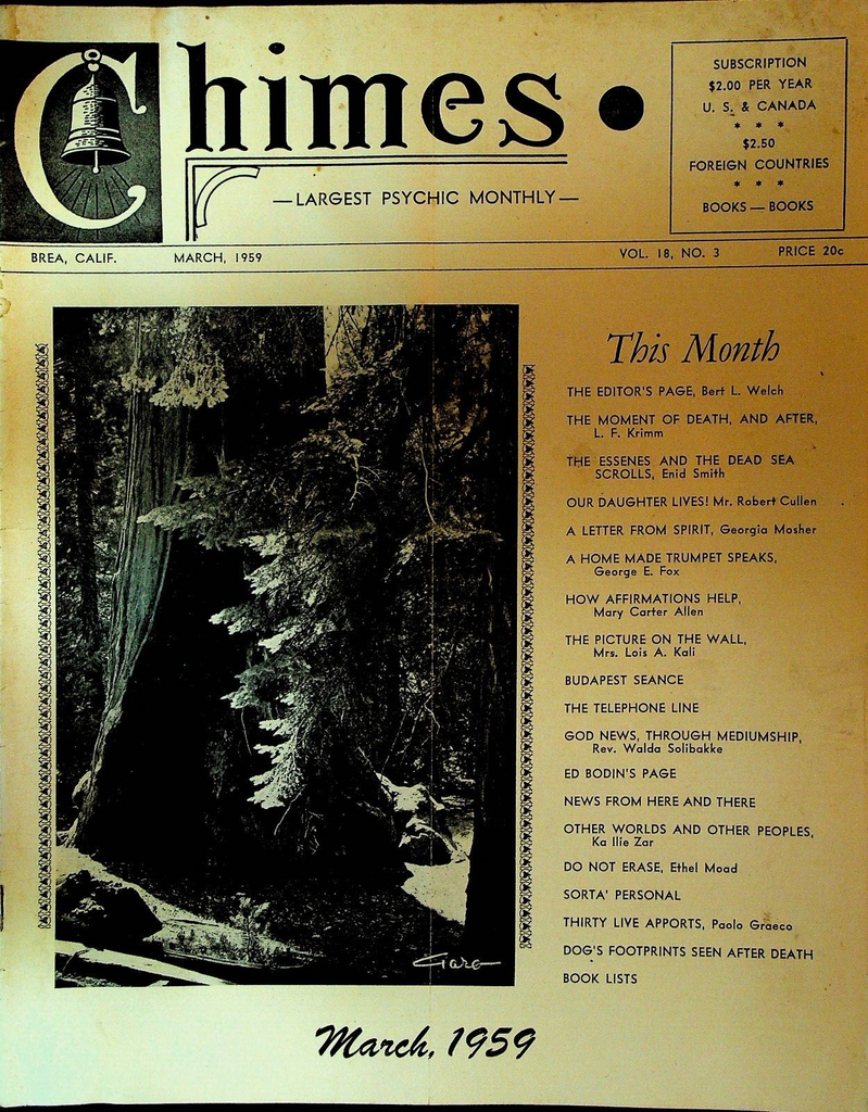Chimes Magazine Psychic March 1959 Mary Carter Allen Lois Kali Ethel Moad