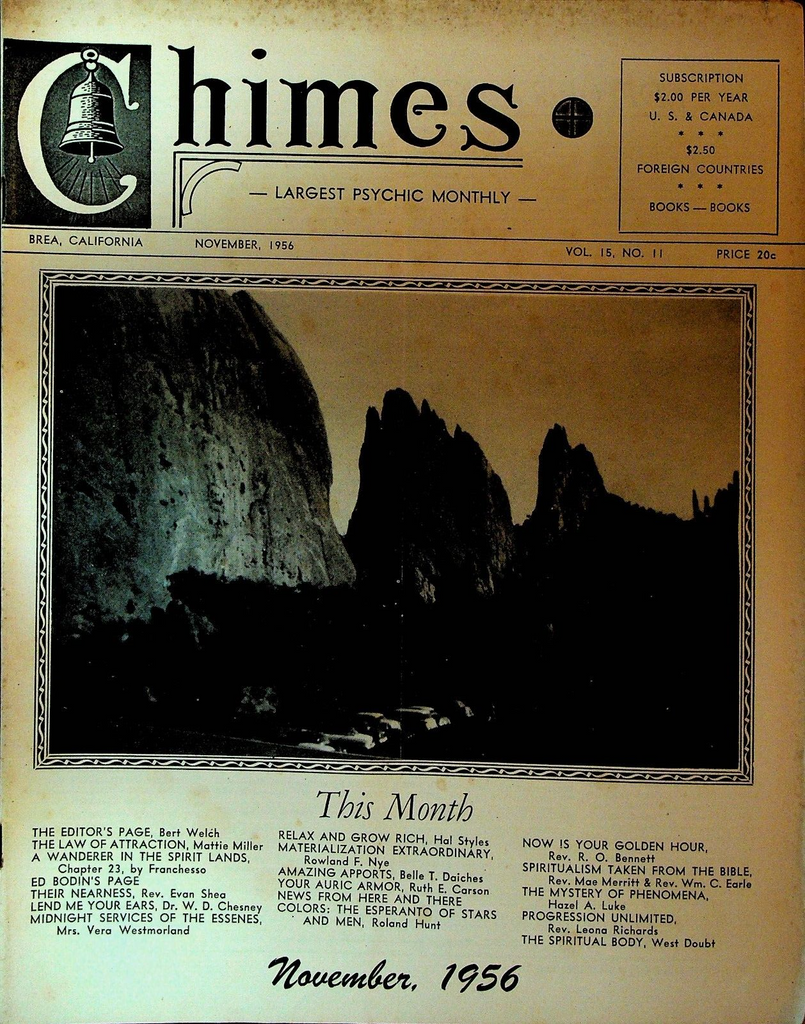 Chimes Magazine Psychic November 1956 Roland Hunt Hazel Luke Mattie Miller
