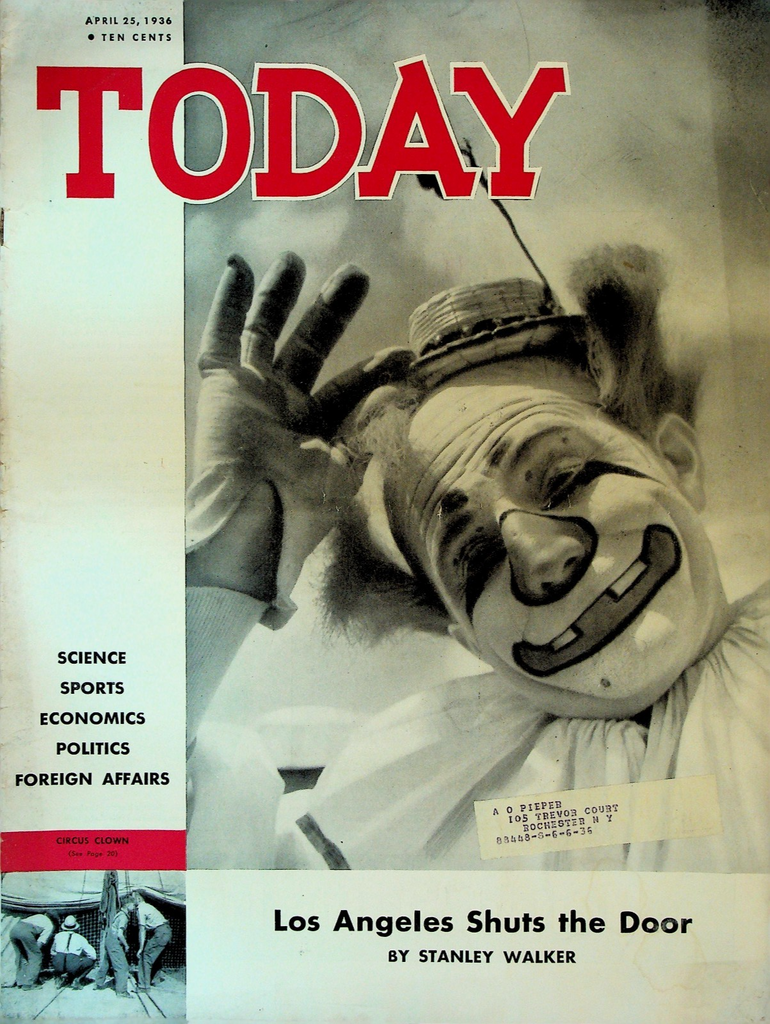 Today Magazine April 25 1936 Circus Clown Kentucky Derby Hugo Black0