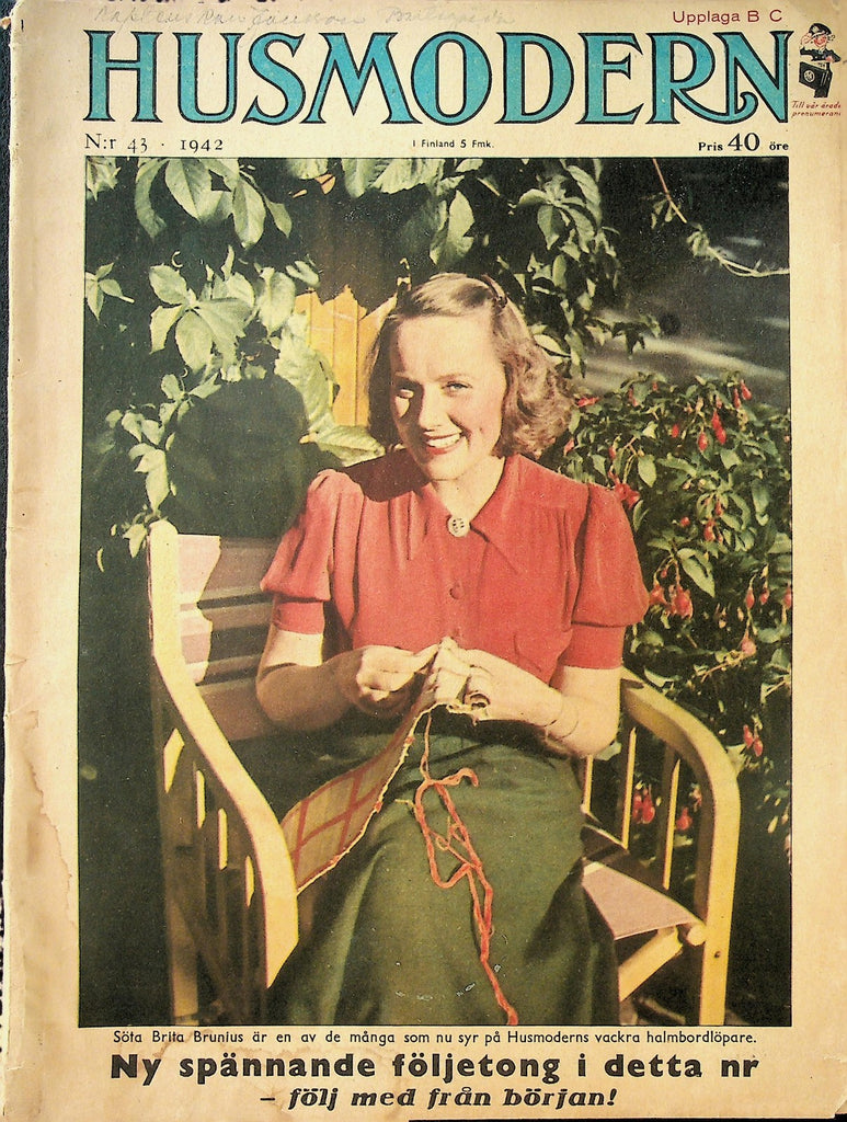 Husmodern Magazine 1942 #43 Sota Brita Brunius WWII Walt Disney Fantasia Ad0