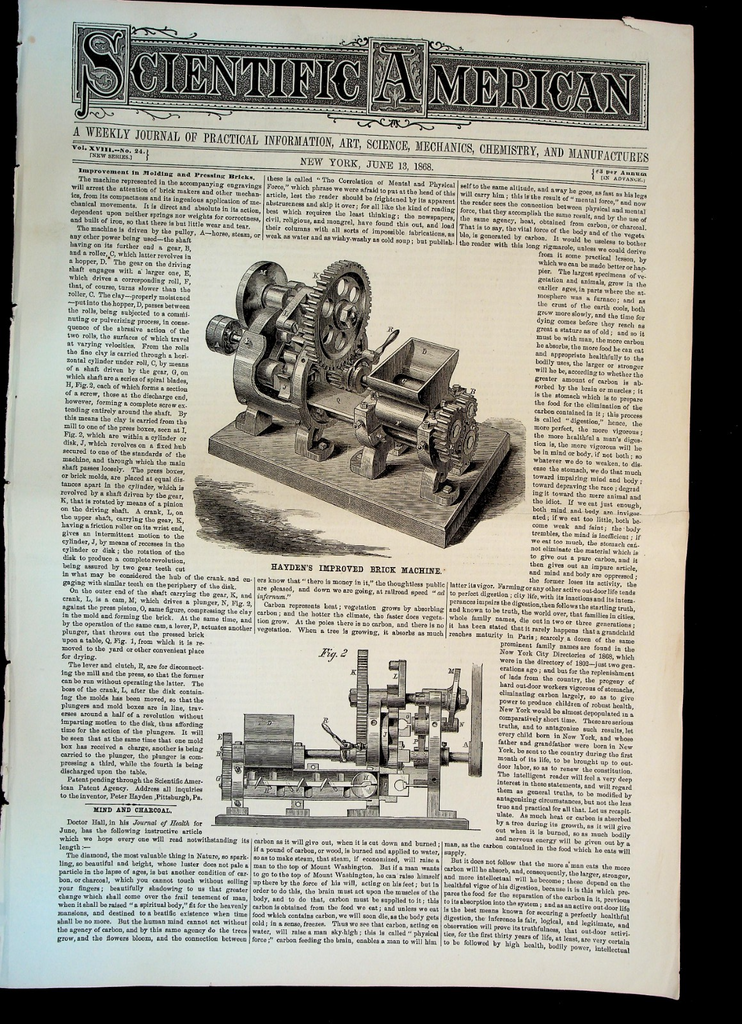 Scientific American June 13 1868 Watches Wood Sawing Machine Brick Machine0