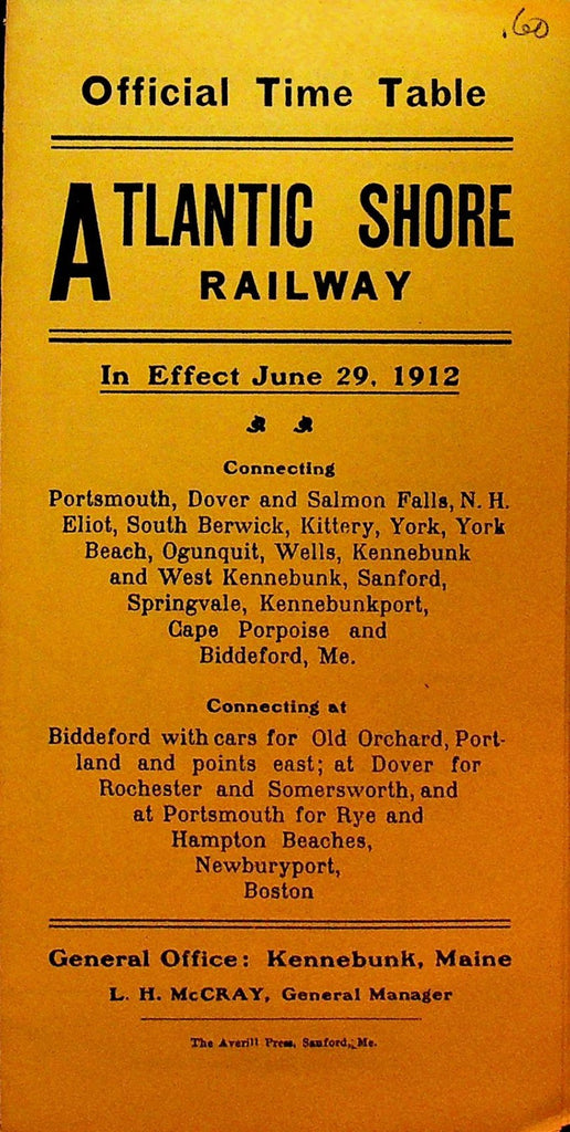 Atlantic Shore Railway Official Time Table June 29 19120