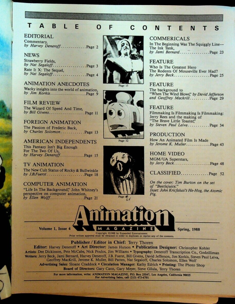 Animation Magazine Spring 1988 Tim Burton Jay Ward Rocky & Bullwinkle ...
