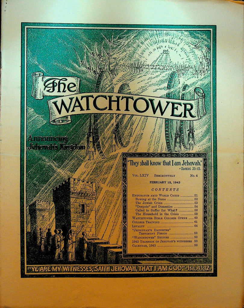 The Watchtower Magazine Jehovah's Witness February 15 1943 World Crisis0