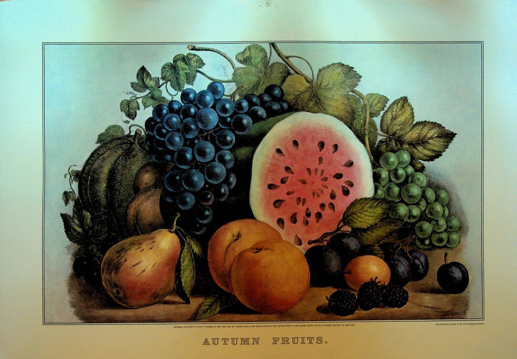 Currier & Ives Calendar Topper 1968 Autumn Fruits Watermelon Grapes