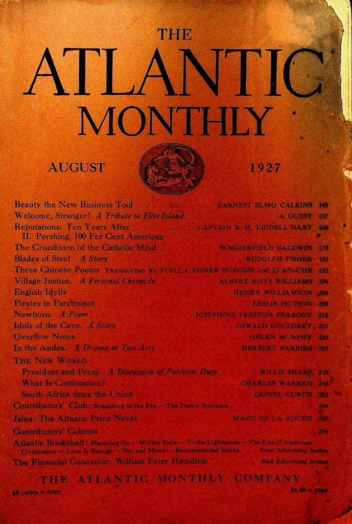 Atlantic Monthly Magazine August 1927 Jalna Mazo de la Roche South Africa