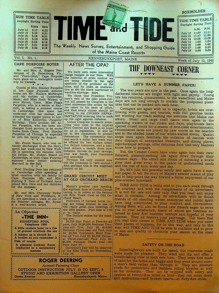 Time & Tide Kennebunkport Maine July 12 1946 FIRST ISSUE0