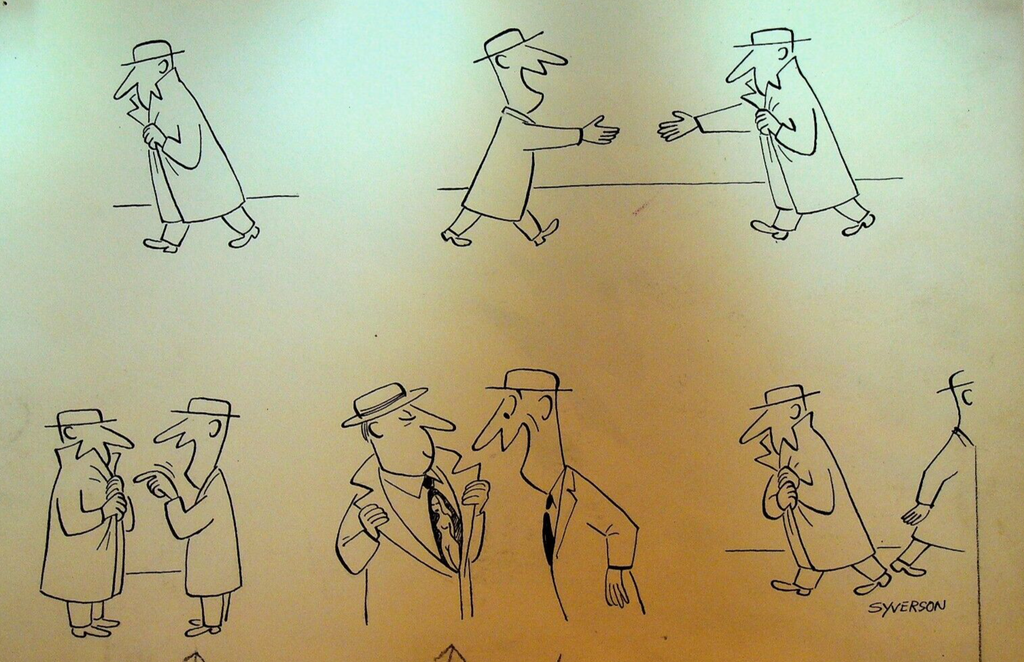 Henry S Syverson Original Art Two Businessmen Meet Pin up Girl Tie Pin-Up