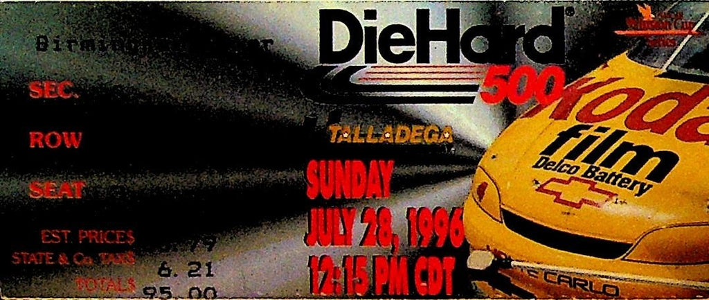 Die Hard 500 Auto Racing Ticket July 28 19960